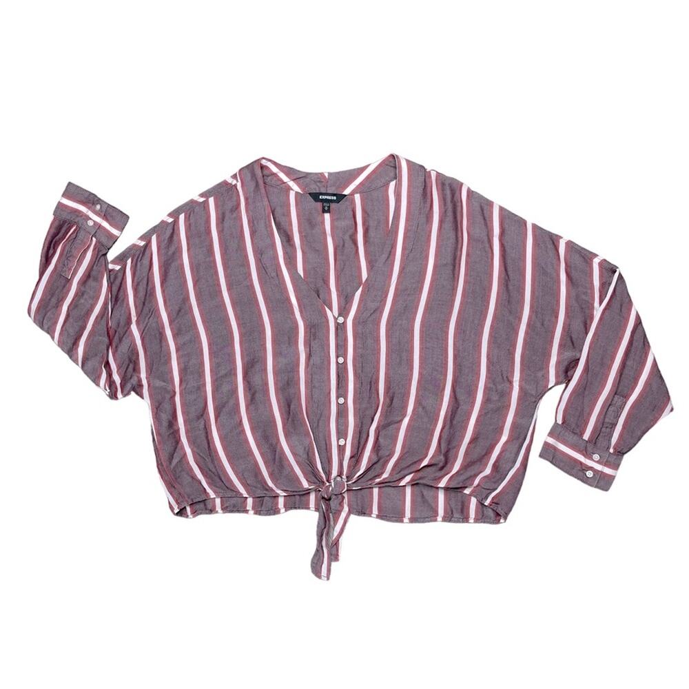 EXPRESS Burgundy Striped Button Front Long Sleeve Blouse Women’s Size Medium
